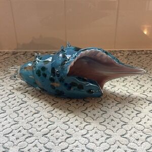 Vintage‎ Handblown Blue Art Glass Conch Sea Shell  Paperweight Murano Style HQT